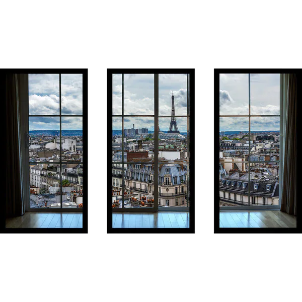 slide 2 of 3, Paris Rooftops 8 Window' Framed Plexiglass Wall Art (Set of 3)