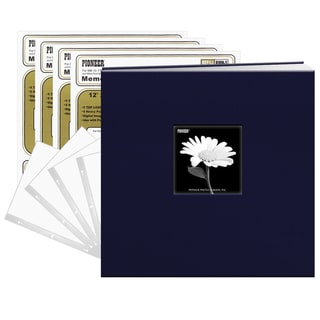 Pioneer 12x12 Regal Navy Blue Fabric Frame Cover Post Bound Scrapbook 40 Pages (20 Sheets)