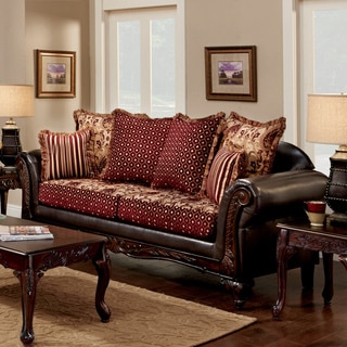 Furniture of America Halliway Traditional Two-Tone Chenille Fabric and Faux Leather Brown Sofa