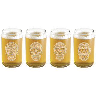Dia De Los Muertos Assortment Glass Beer Can (Set of 4)