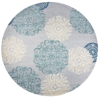 Hand-tufted Dimensions Blue Wool Medallion Round Area Rug (8'x8')