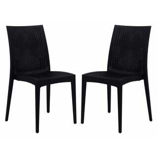 LeisureMod Mace Weave Design Indoor Outdoor Dining Chair in Black Set of 2