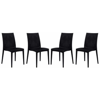 LeisureMod Mace Weave Design Indoor Outdoor Dining Chair in Black Set of 4