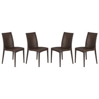 LeisureMod Mace Weave Design Indoor Outdoor Dining Chair in Brown Set of 4 - N/A