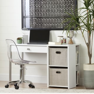 South Shore Interface Pure White Desk with Storage and Baskets