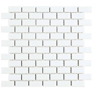 SomerTile 11.875x12-inch Zaharina Subway Glossy White Porcelain Mosaic Floor and Wall Tile (10/Case, 10.1 sqft.)