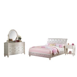 Acme Furniture Dorothy Ivory Tufted White Faux Leather 4-Piece Bedroom Set