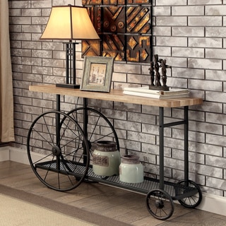 Furniture of America Galen Industrial Style Sand Black Wheeled Sofa Table