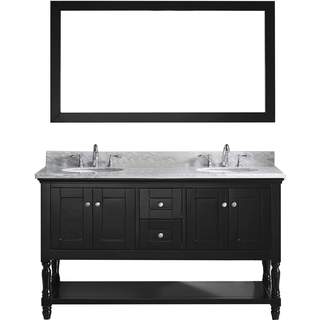 Virtu USA Julianna 60-inch Double Bathroom Vanity Set with White Marble Top with Round Basins and Faucet Option