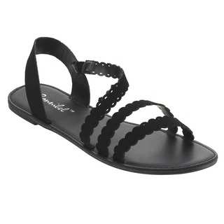 BONNIBEL Women's FG65 Scalloped Edge Strappy Slip-on Flat Sandals