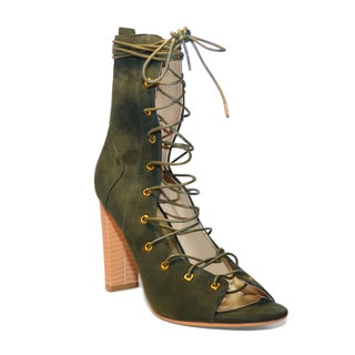 Lonia Shoes Women's Tawny Green Suede Lace Up Booties