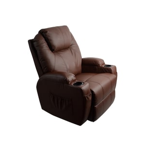MCombo Brown Massage Recliner Vibrating Sofa Heated Electric Leather Lounge Chair