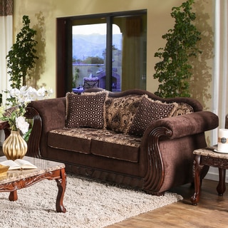 Furniture of America Renold Traditional Brown Printed Chenille Fabric Loveseat