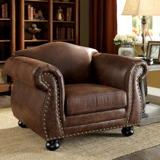 Furniture of America Davids Traditional Nailhead Brown Fabric-like Arm Chair