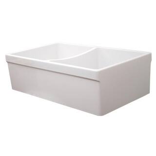 Quatro Alcove reversible double bowl fireclay sink with 2" lip on one side and 2 ½ inch lip on other
