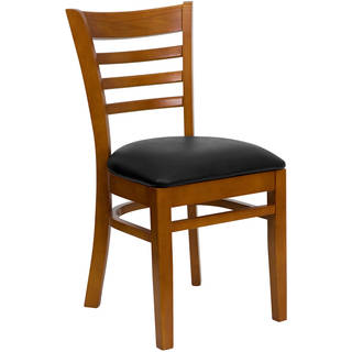 Spencer Cherry Wood Black Upholstered Classic Dining Chairs