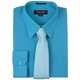 Tuscany Men's Solid Turquoise Regular-fit Long-sleeve Dress Shirt with Mystery Tie Set - Thumbnail 0