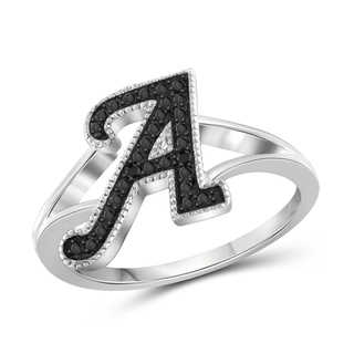 Jewelonfire Sterling Silver Black Diamond Accent A to Z Initial Spell It Out Ring 