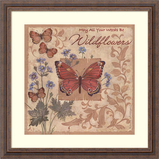 Framed Art Print 'Butterflies and Flowers' by Anita Phillips 23 x 23-inch