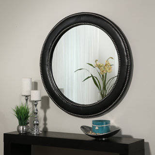 Abbyson Celine Black Leather Wall Mirror