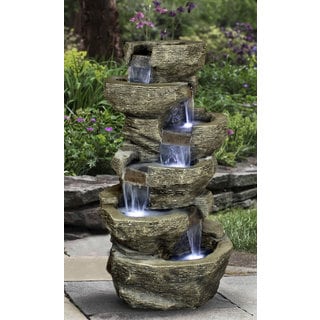 Zenvida Outdoor Tiered Rock Waterfall 39-inch Garden Fountain