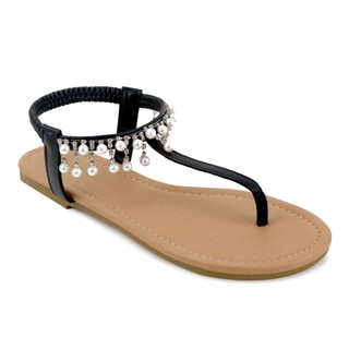 Olivia Miller 'Parisa' Black/ White Synthetic Polyurethane Pearl Sandals