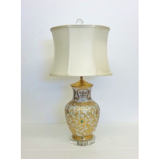 Gold Scrolls Round Vase Table Lamp with Crystal Base