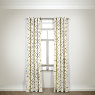 L and R Home Harlequin Grey and Yellow Grommet Top 84-inch Curtain Panel Pair