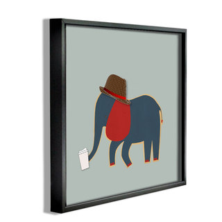 'Hipster Elephant with Fedora ' Framed Giclee Texturized Art