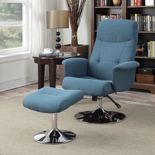 Handy Living Dahna Caribbean Blue Linen Chair and Ottoman