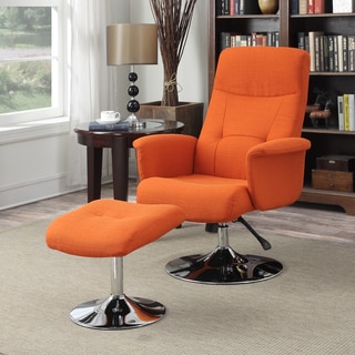 Handy Living Dahna Orange Linen Chair and Ottoman