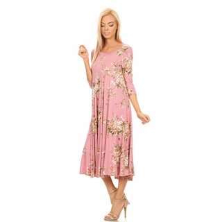 Women's Pink Rayon and Spandex Floral Dress