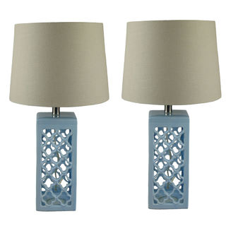 Kalia 24-inch Glazed Sea Blue Ceramic Table Lamps (Set of 2)
