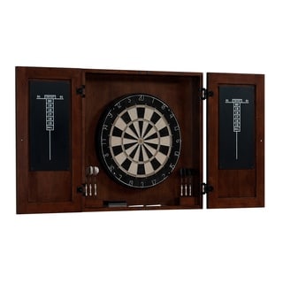 Turin Brown Wood and Steel Dart Board Cabinet Set