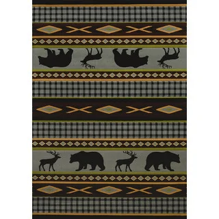Westfield Home Wildwood Animal Trail Blue Hand-carved Area Rug (5'3 x 7'6)