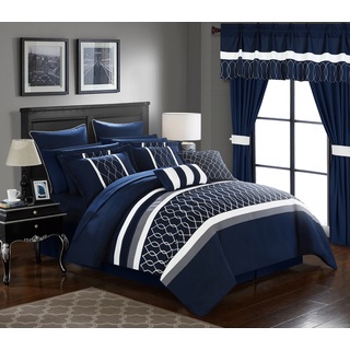 Lance Embroidered Applique Navy Microfiber 24-piece Bed In a Bag with Sheet Set