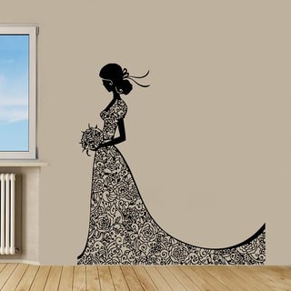 Fashion Girl In Wedding Dress Beauty Salon Wall Decor Home Decor Vinyl Art Wall Decor Sticker Decal size 44x44 Color Black