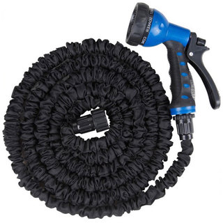 50-foot Expandable Black Plastic Garden Water Hose with Male and Female Connector, 8-function Sprayer Gun