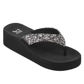 BETANI FH66 Women's Glitter Slip On Thong Style Platform Wedge Sandals