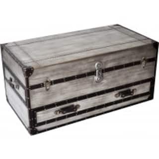Aeroway Rectangular Silver Wood Shabby Chic Trunk Cocktail Table with Casters