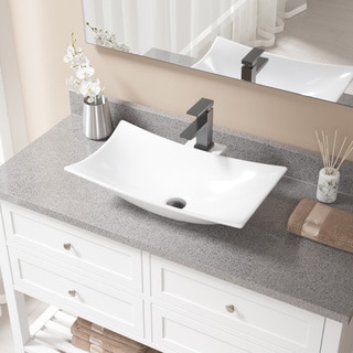 MR Direct V240 White Porcelain Sink with Antique Bronze Faucet and Pop-up Drain
