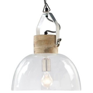 ILLUMINATI Large Clear Dome and Natural Wood Hanging Pendant Lamp