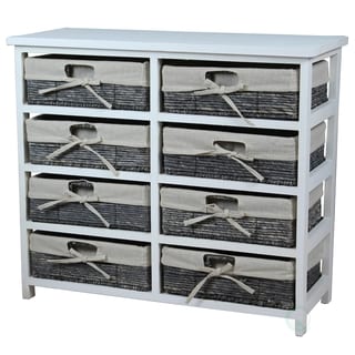 Rustic White Wooden Storage Chest with 8 Fabric Lined Baskets