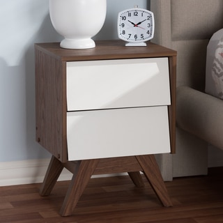Mid-Century White and Brown Nightstand by Baxton Studio