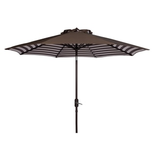 Safavieh Athens Inside Out Striped 9 Ft Crank Grey/ White Outdoor Umbrella