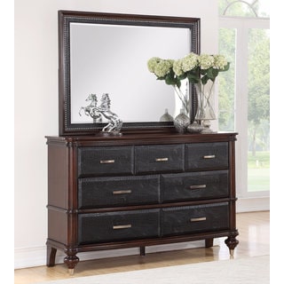 Abbyson Delano Luxury Leather Dresser and Mirror Set