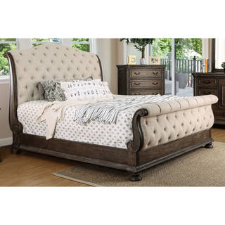 Furniture of America Brigette III Traditional Ornate Rustic Tufted Sleigh Bed