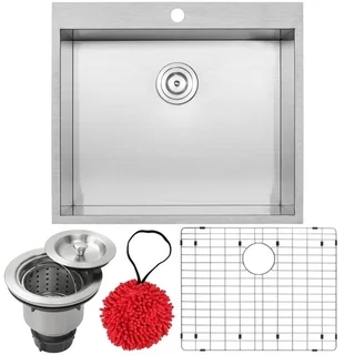 Phoenix 25-inch Stainless Steel Single Bowl Overmount Square Kitchen Sink Kit with Zero Radius Corners