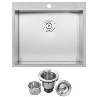 Phoenix 25-inch 18 Gauge Stainless Steel Single Bowl Overmount Square Kitchen Sink with Zero Radius Corners