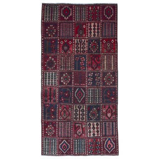 FineRugCollection Hand Made Hamadan Bakhtiari Red Wool Runner Rug (4'5 x 9'4)